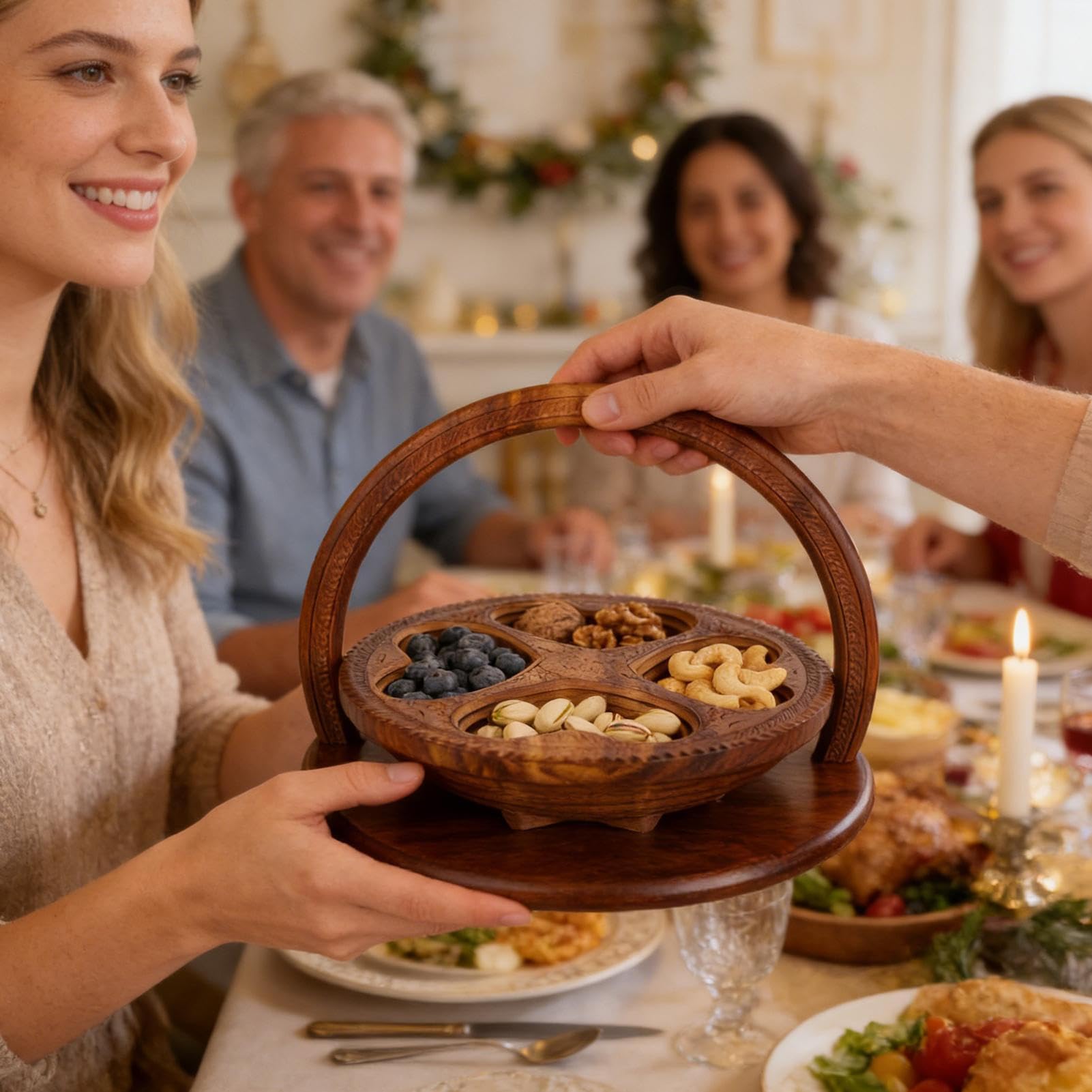 in Legno Pieghevole Realizzato in Legno Per Dolci e Snack | Cesto Decorativo della Frutta Secca Per Snack Casa Cucina Soggiorno Camera Da Studio Appartamento Ufficio Tavolo Da Pranzo
