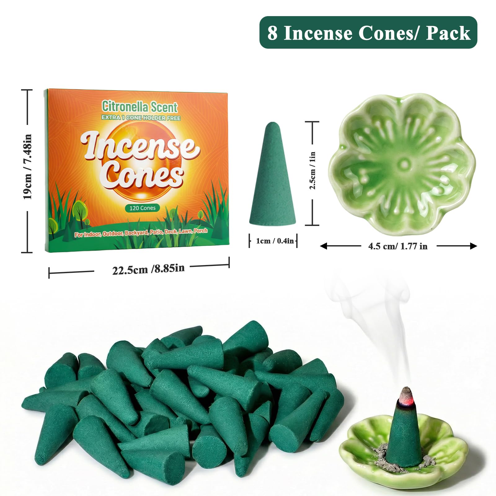 SCENTORINI Cônes d'Encens Citronnelle 120pcs Extérieur Jardin Balcon Terrasse
