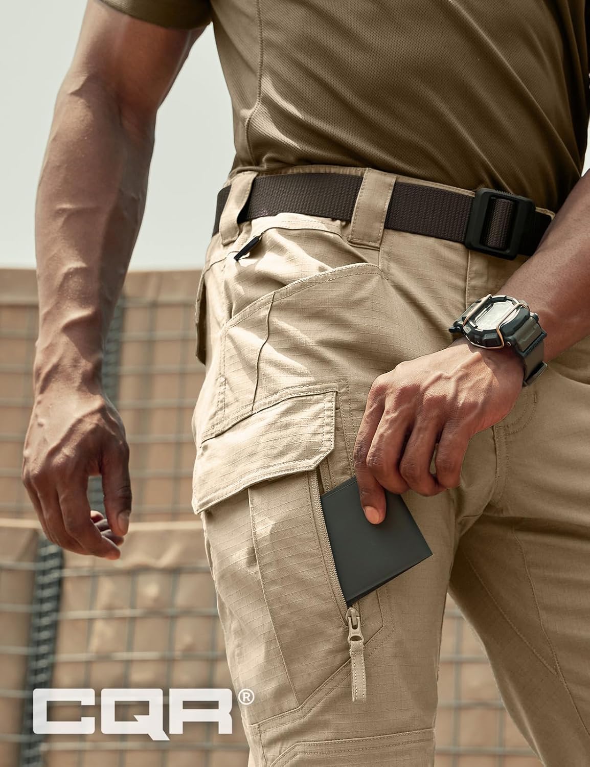 CQR Men's Flex Stretch Tactical Pants, Water Resistant Ripstop Cargo Pants, Lightweight EDC Outdoor Work Hiking Pants - Image 4