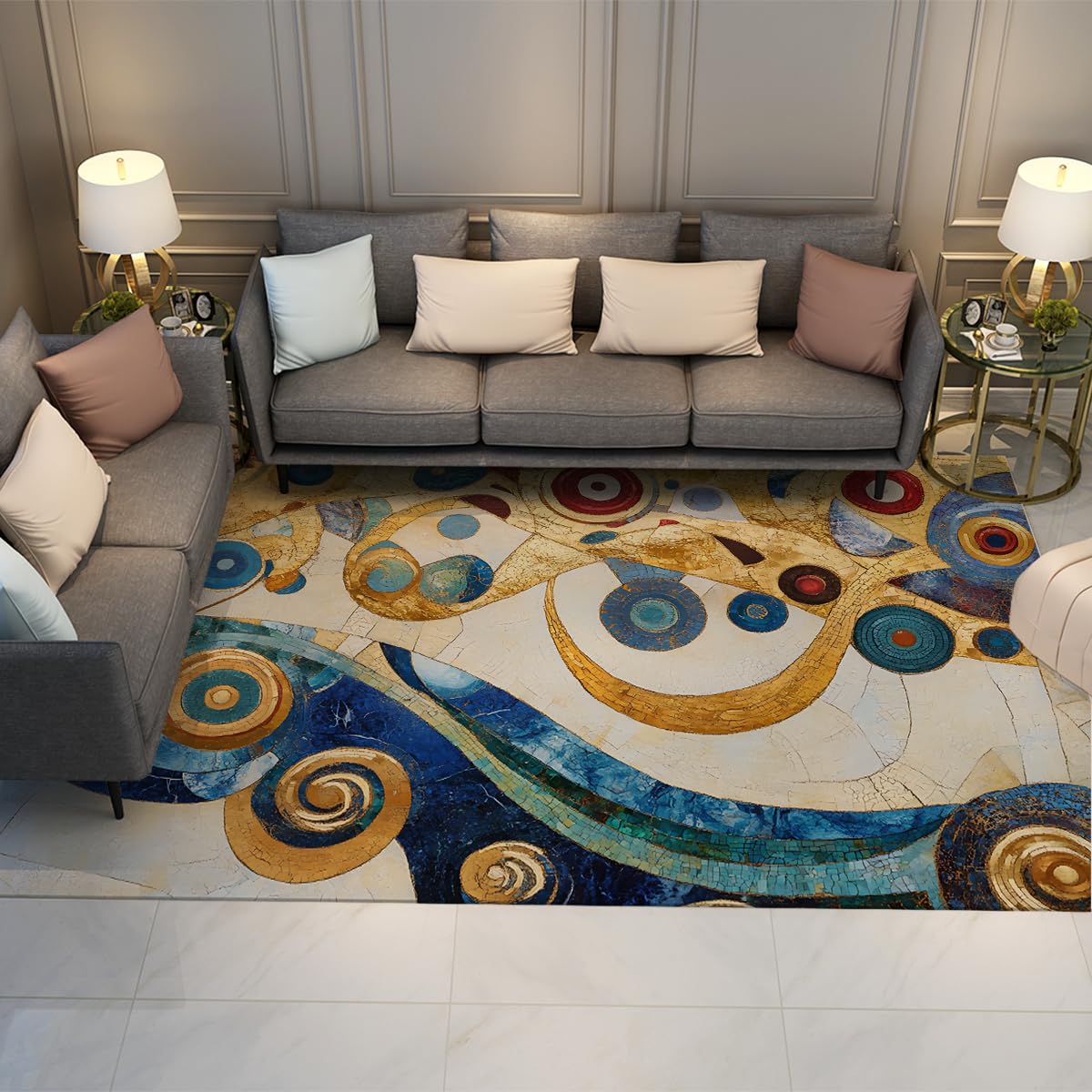 Tapis de salon en spirale rétro 60x120cm abstrait géométrique