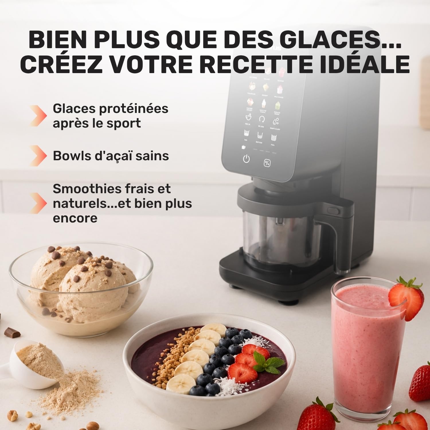 Taurus Sorbetière électrique Gelato Flow avec 12 programmes et 3 récipients | Transformez des ingrédients naturels en glaces crémeuses, sorbets et desserts glacés pour profiter à tout moment