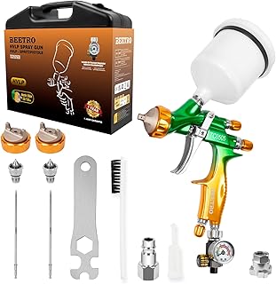 BEETRO HVLP Professionelle Luftspritzpistole mit Schwerkraftzufuhr, 280-320mm breites Spritzbild 1,3/1,4mm Düse mit Luftregelventil, 600ml Inhalt 14CFM 29psi, 1/4 Adapter und Filter