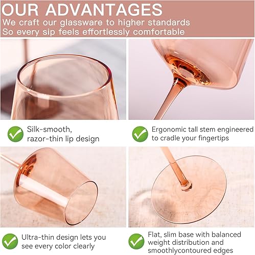 Miniatura 4 de Venus - Juego de copas de vino de colores de 6 a 18 onzas sopladas a mano, copas de vino marrón con tallos largos altos y parte inferior plana