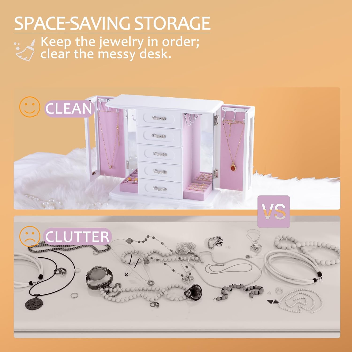 Jewelry Boxes For Women,Handle Caebing Craft Wooden Jewelry Box,With 12Hooks And Velvet Lining White Jewelry Boxes,Suitable As Gift For Friends - Image 4