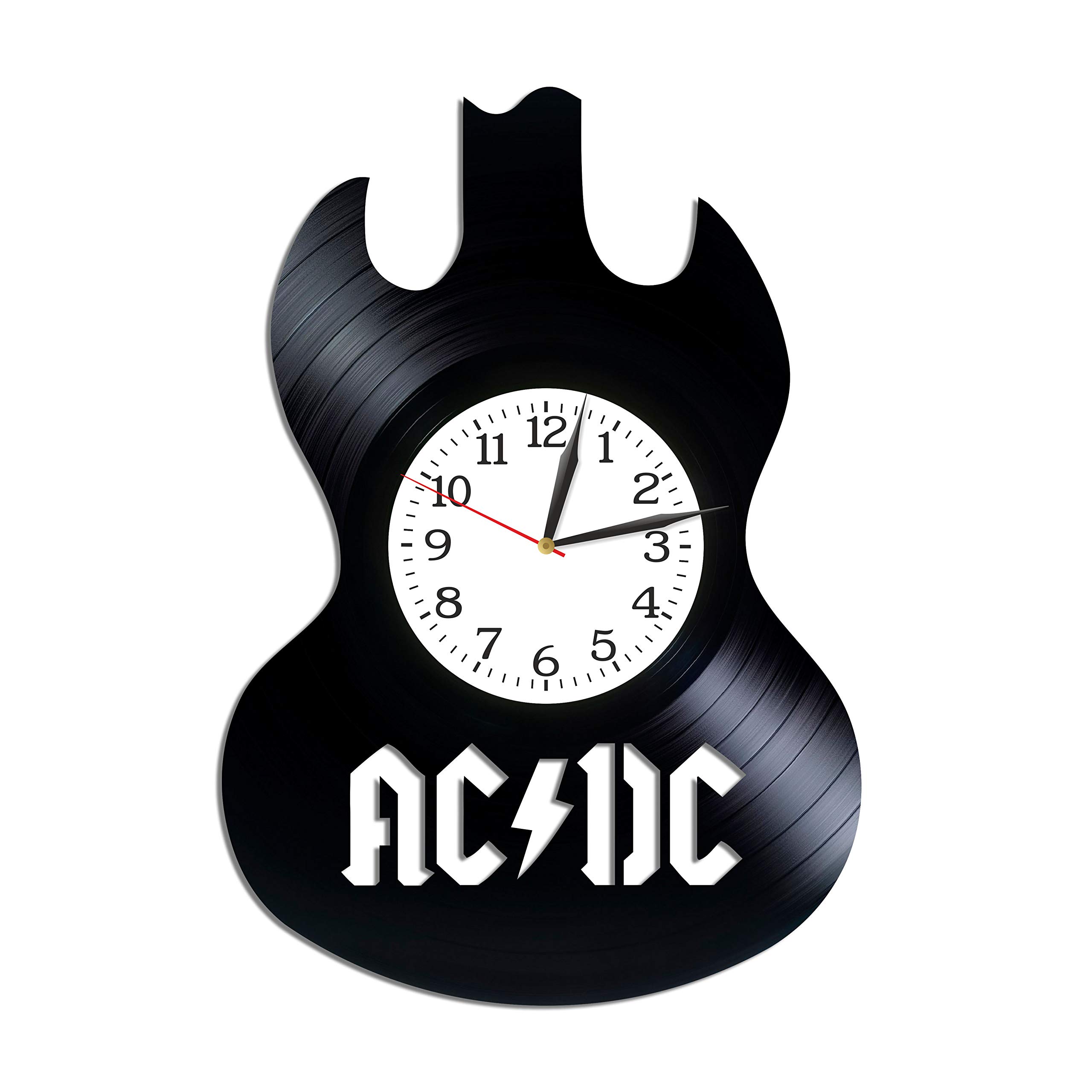 Guitar Wall Clock Red Neon Home & Kitchen