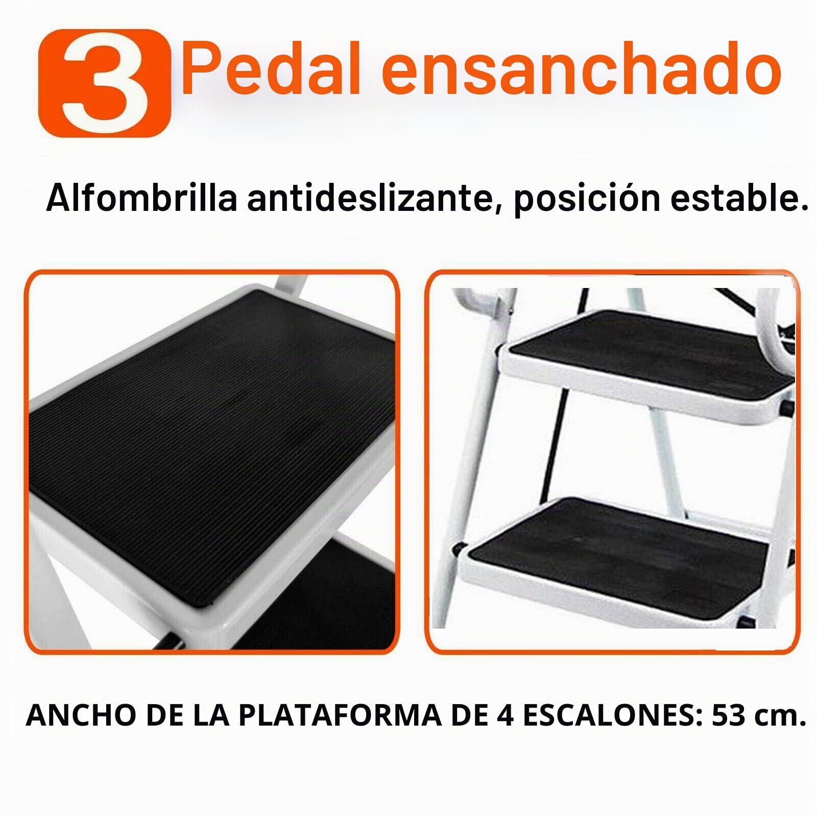 Escalera de 4 peldaños con barandilla, plegable con seguridad, fácil de almacenar, soporta hasta 150 kg, EN131