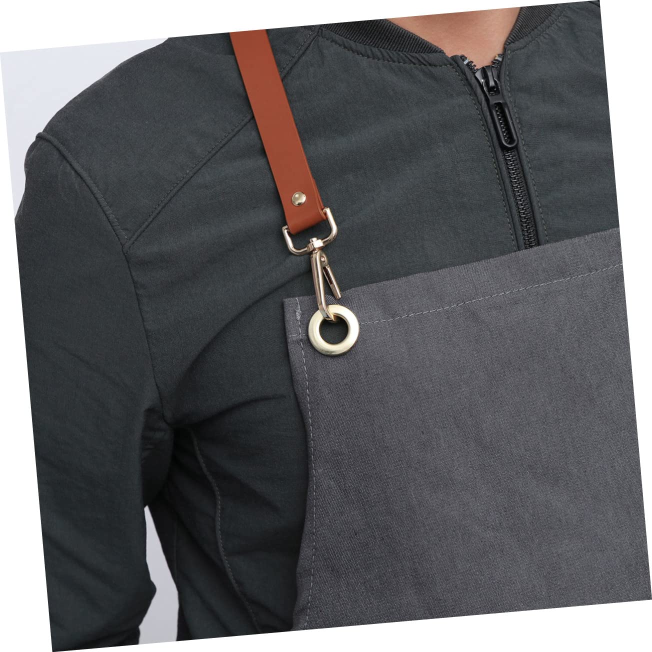 LIFKOME Delantal de Peluquero Ajustable de Mezclilla Gris Bolsillos