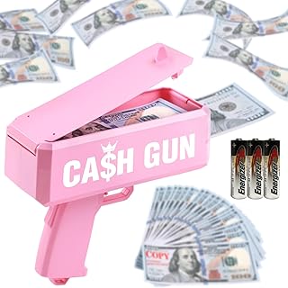 Pink Money Gun Shooter with 104 PCS Prop, Handheld Money Guns That Shoot Money, Money Machine Gun Thrower Cash Gun Toy Gun for Wedding Bachelor Party Supplies (Batteries Included)