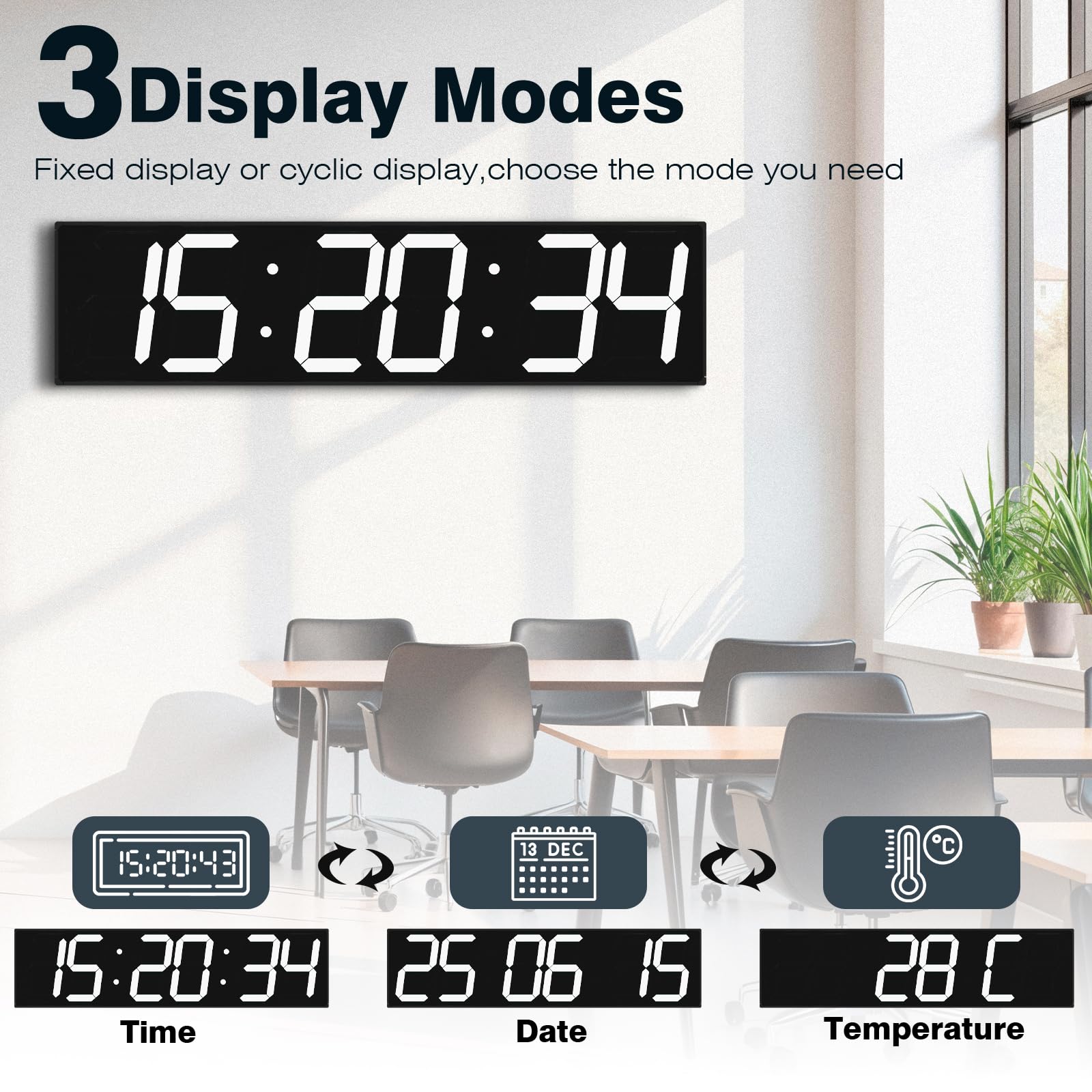 CHKOSDA Orologio da parete digitale con ampio display, LED da 71,4 cm, 6 cifre, grande orologio con luminosità regolabile, timer digitale multifunzione con conto alla rovescia e cronometro (bianco)