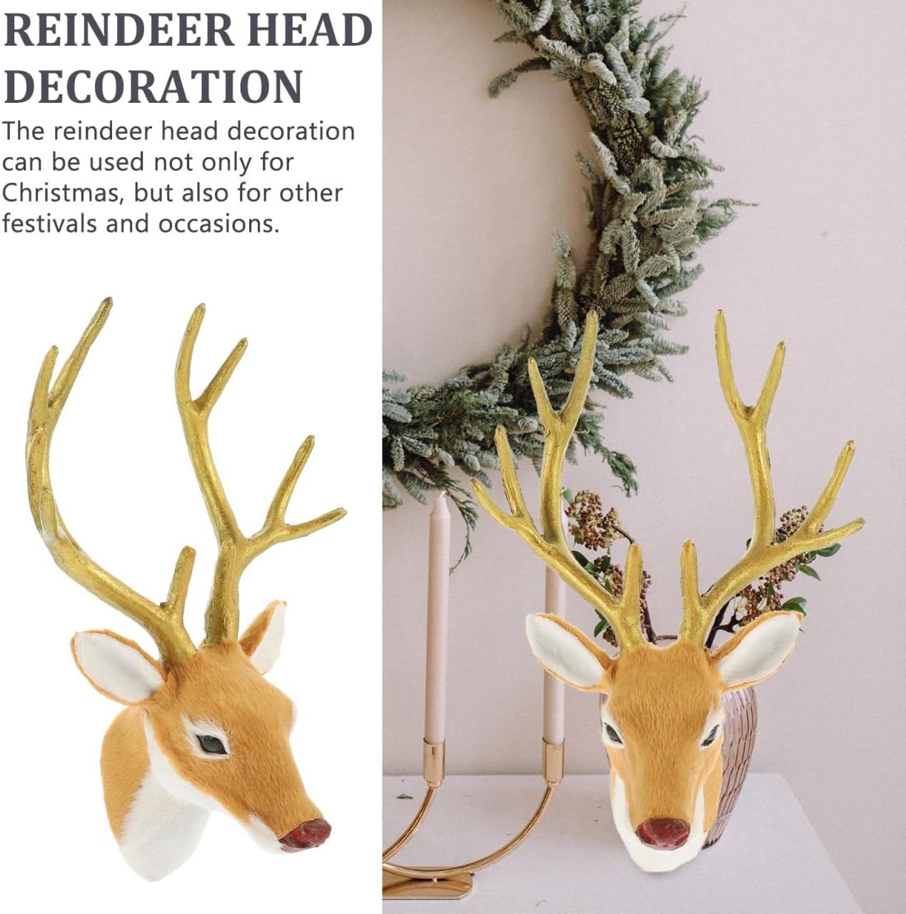 Gadpiparty Deer Head Wall Decor Deer Antler Wall Sculpture Fake Head Faux Antler Animal Wall Decor for Christmas Holiday Party Supply Decor
