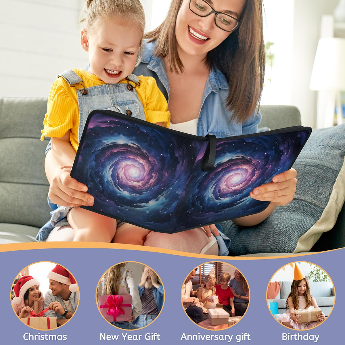 Mexpekil Space Cloud Galaxy - Raccoglitore di carte con 9 tasche con 50 pagine a caricamento laterale, per 900 carte, con cerniera, impermeabile, porta carte