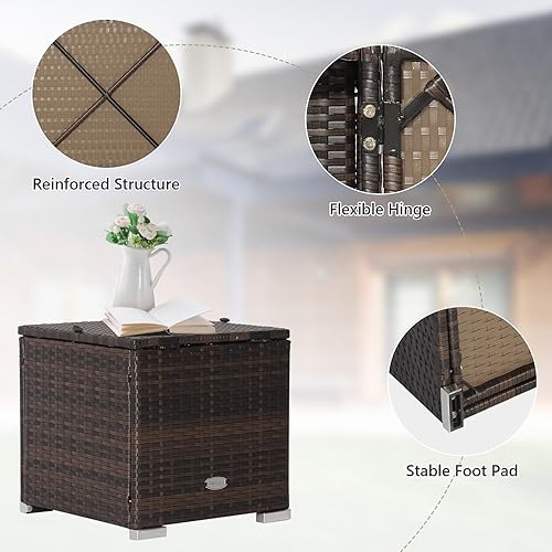 Vista 17 de Tangkula Patiojoy - Mesa auxiliar de ratán de polietileno tejida a mano con cojín extraíble y espacio de almacenamiento oculto, caja de Turquesa