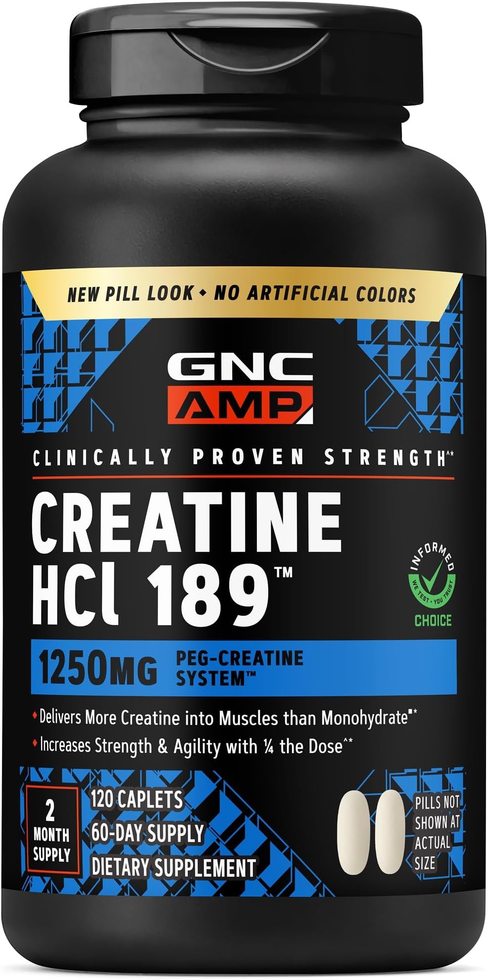 GNC AMP Creatine HCl 189 Pills, Clinically Proven Strength & Muscle Builder, Athletic Performance, Energy Production, Recovery Supplement, Fast Absorbing, Gluten Free Formula, 60 Servings