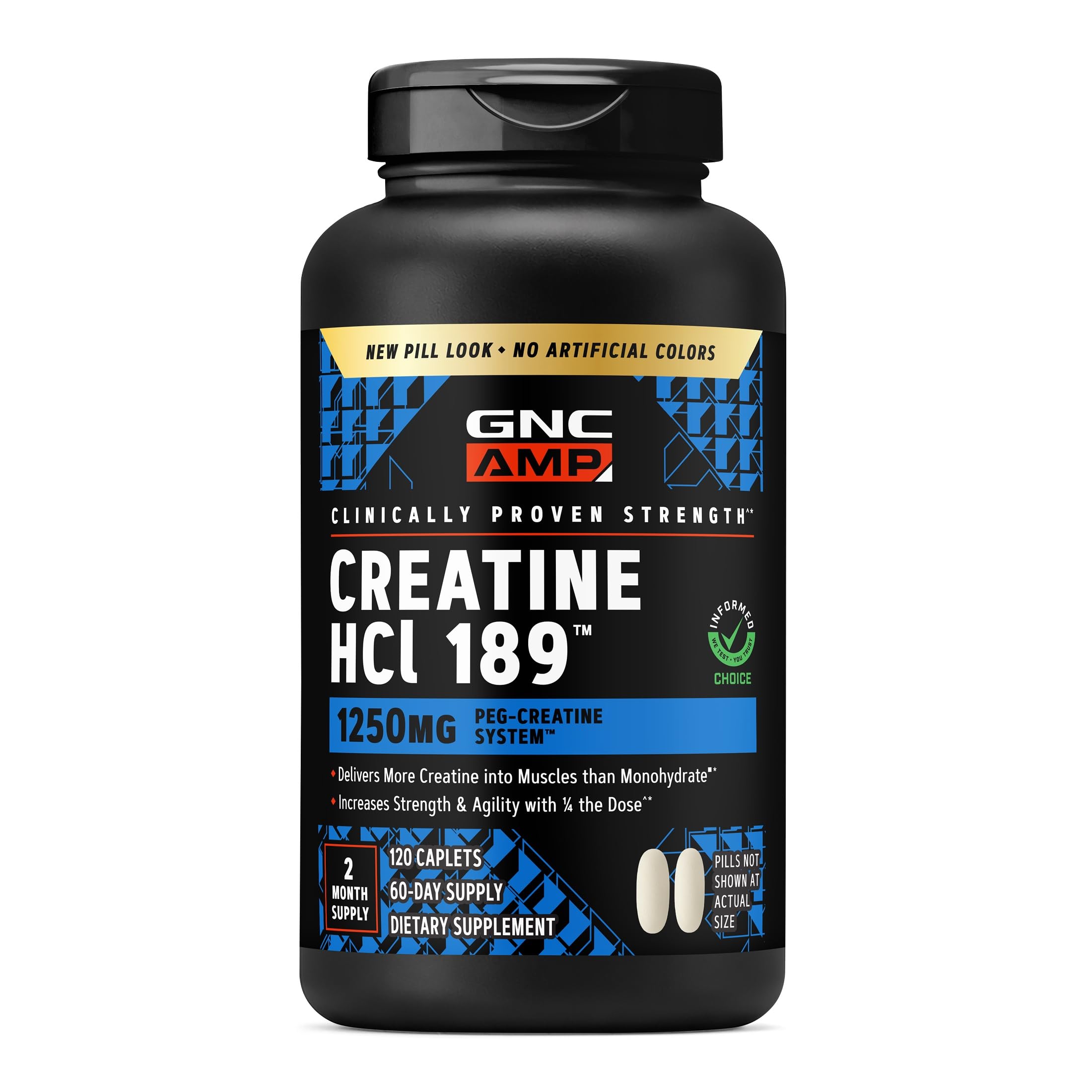 GNC AMP Creatine HCl 189, Fast Absorbing Muscle Builder, 60 Servings 120 Count (Pack of 1)