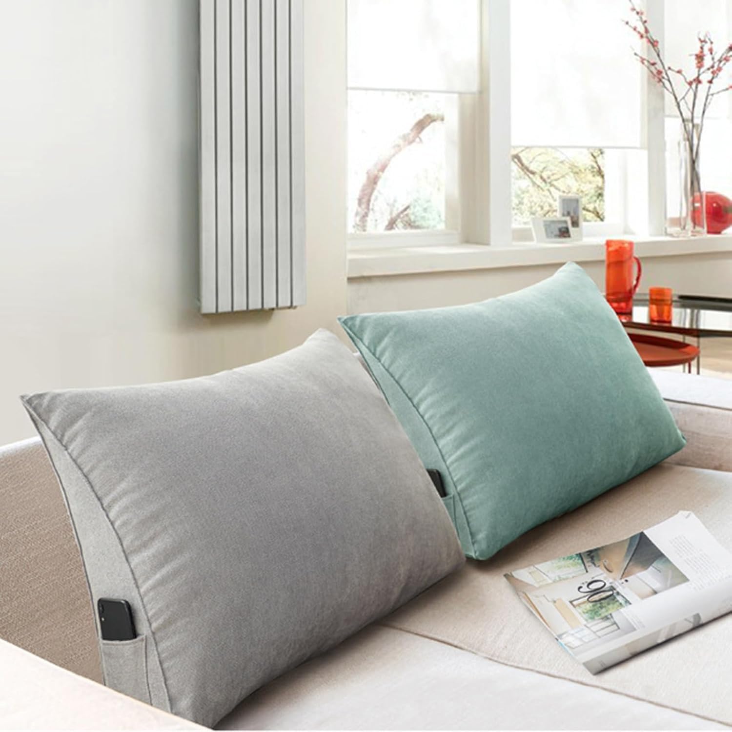 Almohada de apoyo para la espalda, cojín de lectura para cama y sofá, almohada de cuña con funda extraíble, ideal para mayor comodidad y apoyo postural, tamaño 70 x 20 x 50 cm
