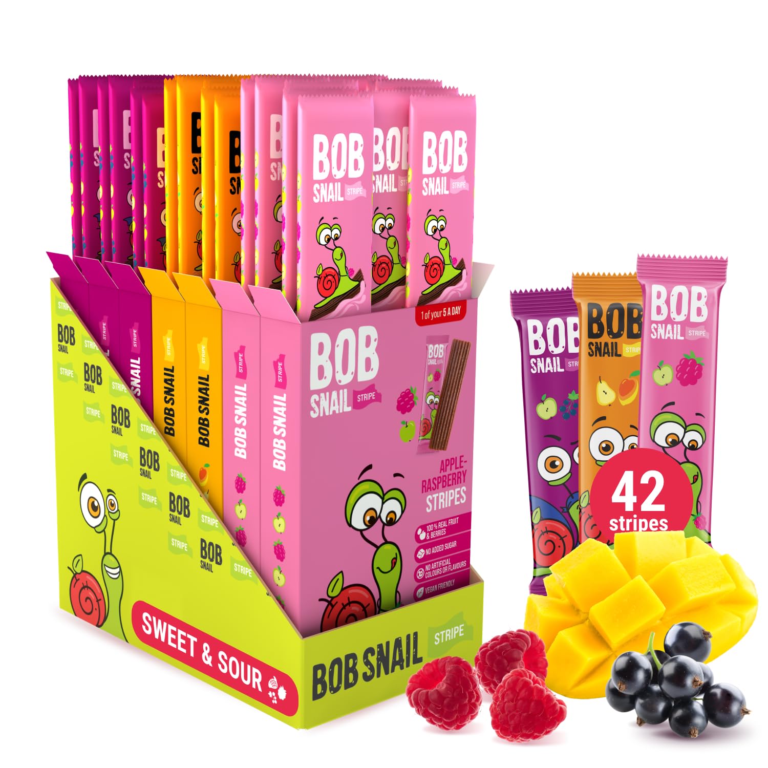 Sponsored Ad – Bob Snail Fruit Leather Stripes – Mix Flavors Raspberry, Blackcurrant, Mango – Sugar Free, Vegan, Natural Healthy Fruit Snacks for Adults and Kids, Bulk Candy Family Box, 42 Bars (Pack of 7, 588g)
