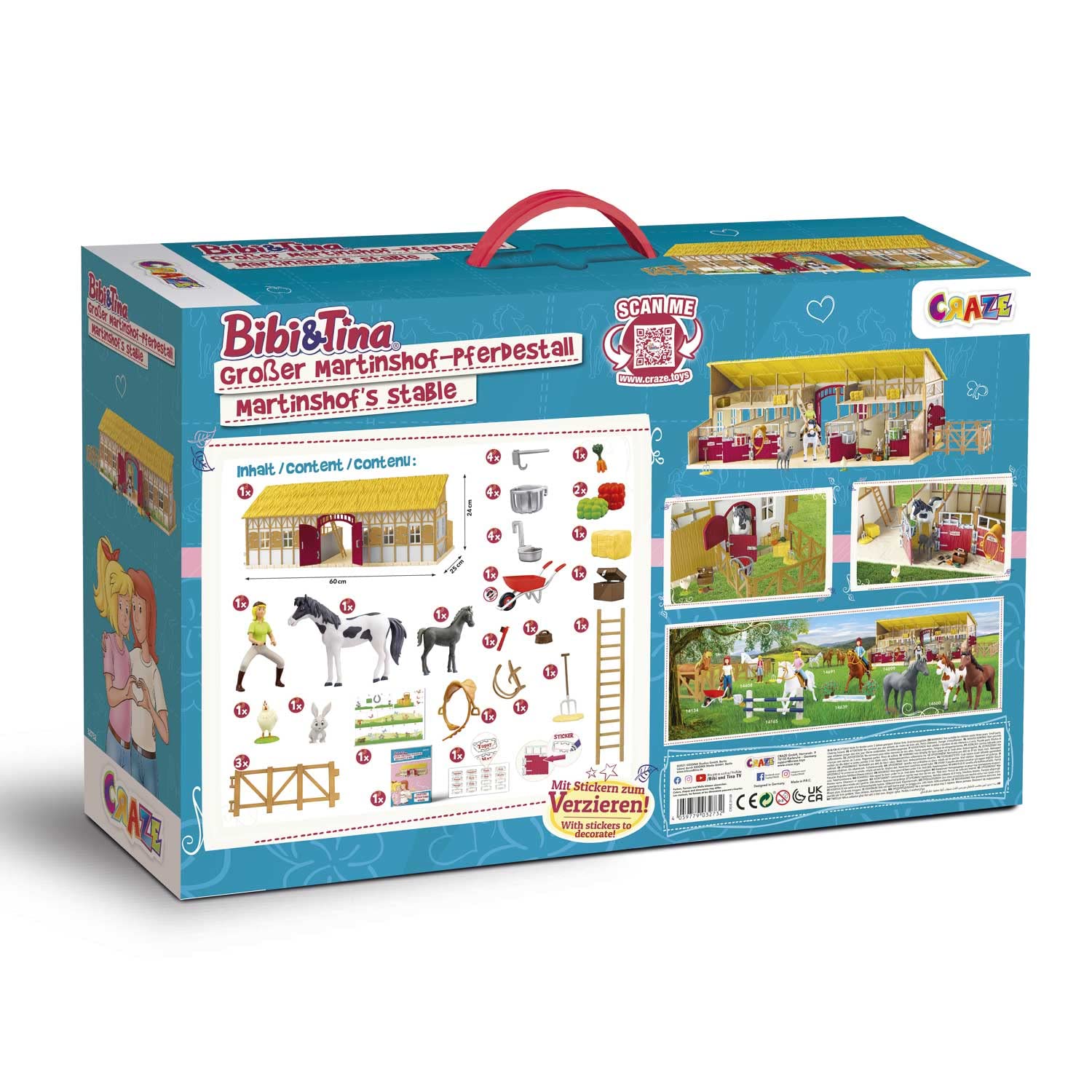 CRAZE Bibi e Tina Figure Martinshof Play Set Stalla per Cavalli Bibi e Tina Toys Stalla per Equitazione con Cavalli, Figure e Accessori Farm Toys 32732
