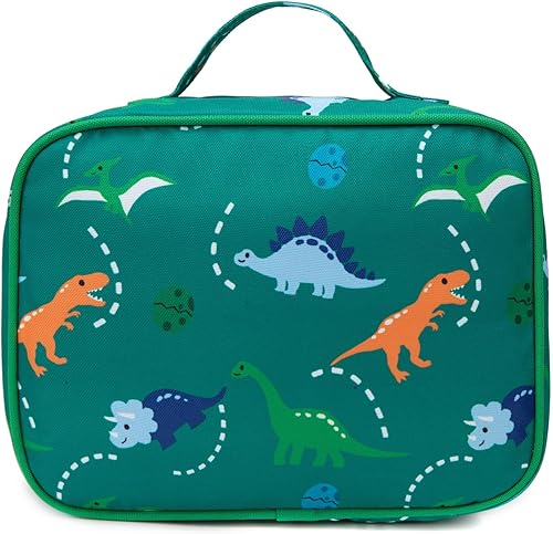 Miniatura 2 de JinBeryl Lonchera térmica para niños y niños, tamaño para preescolar, jardín de infantes o viajes, color verde dinosaurio