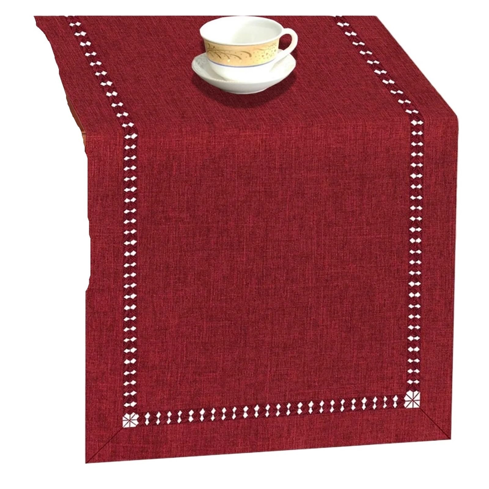 Handmade Hemstitch Dining Table Runner Or Dresser Scarf Rectangular For Family Kitchen For Home Party Decor(Red)