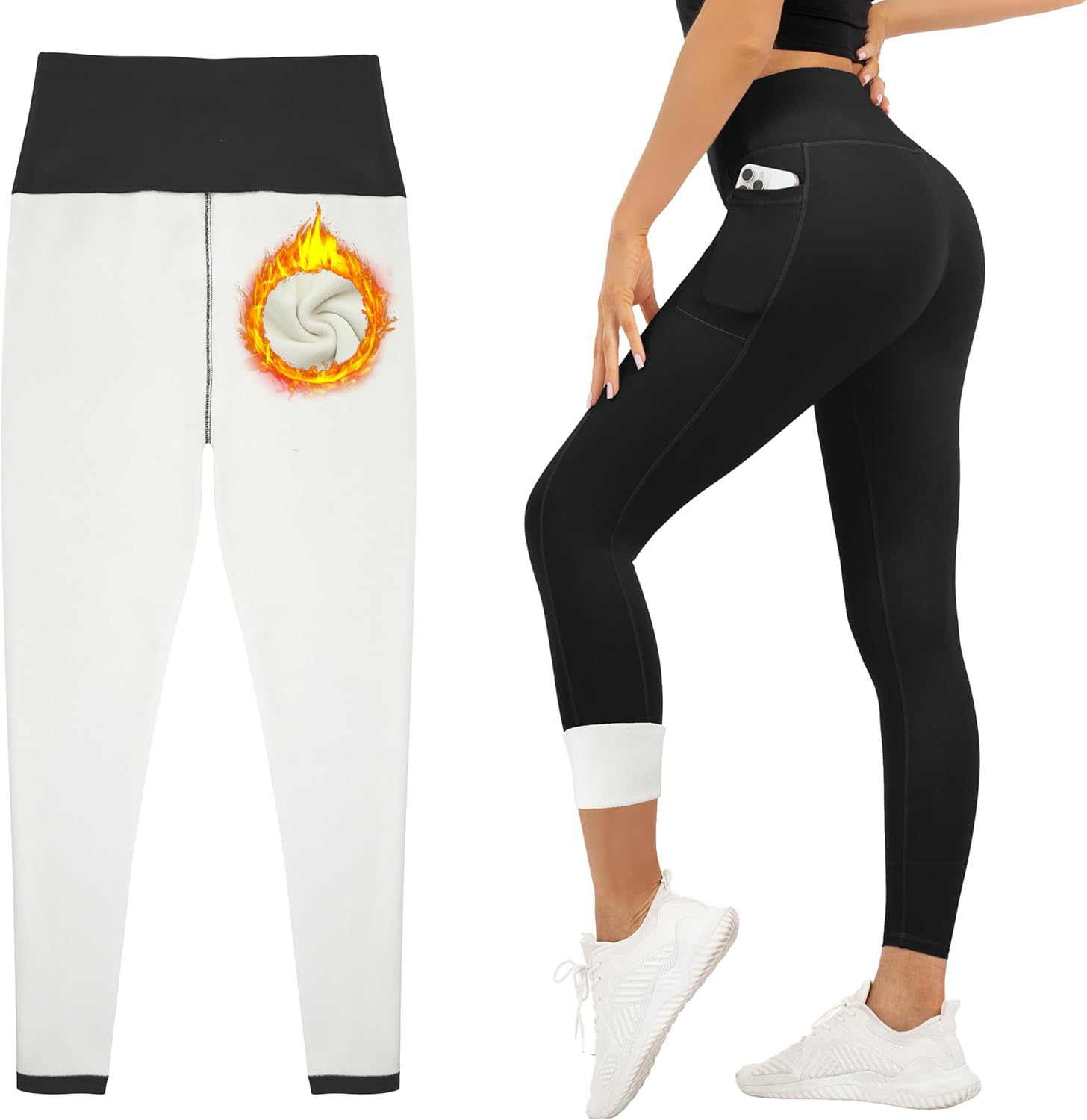 HEGALY Thick Fleece Lined Leggings for Women Tummy Control High Waisted Workout Thermal Warm Soft Yoga Pants for Cold Winter