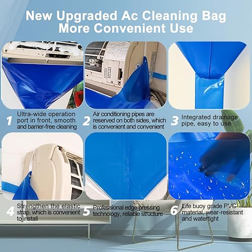 Miniatura 5 de Bolsa de limpieza Split Ac con amplia apertura y manguera integrada, bolsa de recolección de agua reutilizable a prueba de fugas para limpieza de