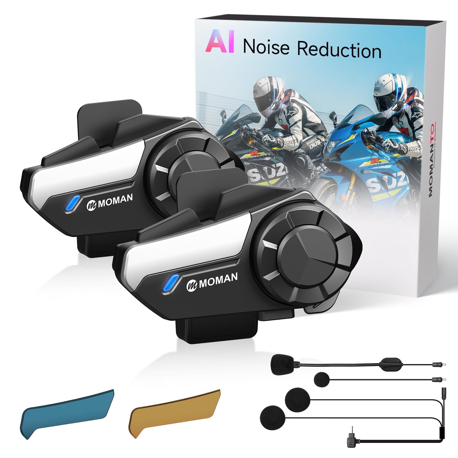 Moman Motorcycle Intercom, 2-Way Intercom Communication Systems(H2S 2 Pack)