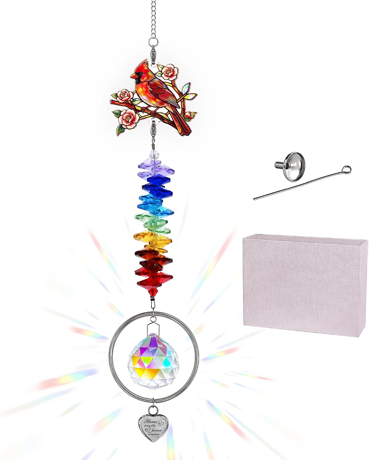 Cardinal Memorial Acrylic Suncatcher with Ashes Keepsake Urn,Crystal Hanging Ornament for Human or Pet,Sympathy Gift for Grieving Family,Decor for Home,Window,Patio or Car