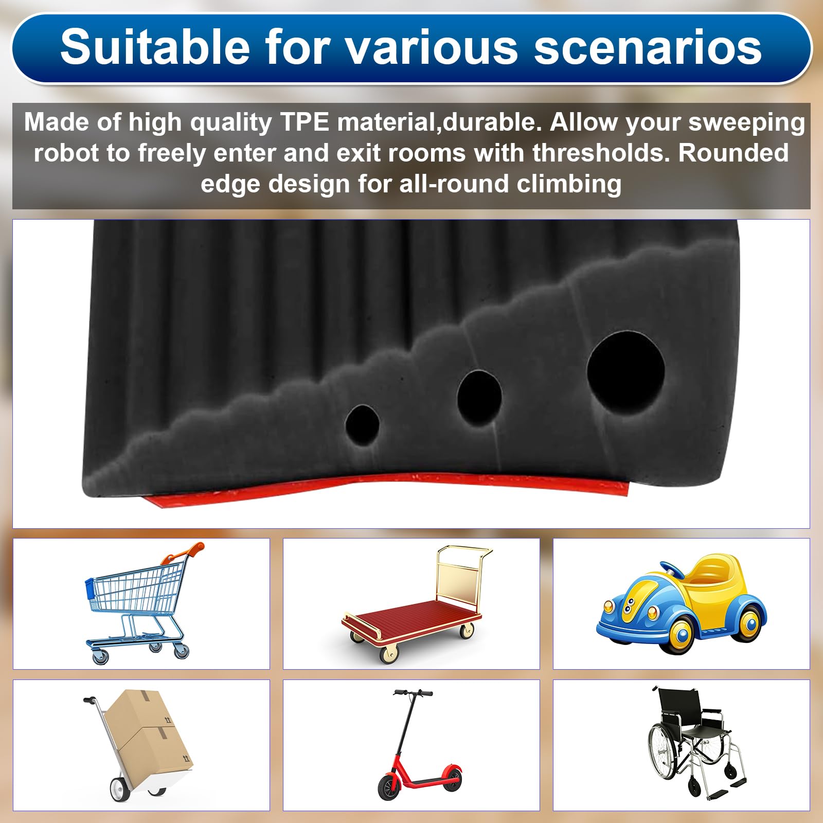 Rampa di Soglia per Porta in TPE, Altezza 2 cm, Carico Max 500 kg, Antiscivolo | per Sedie a Rotelle (Elettriche), Passeggini, Robot Aspirapolvere, Disabili | Design Resistente (Nero, 100x6x2cm)