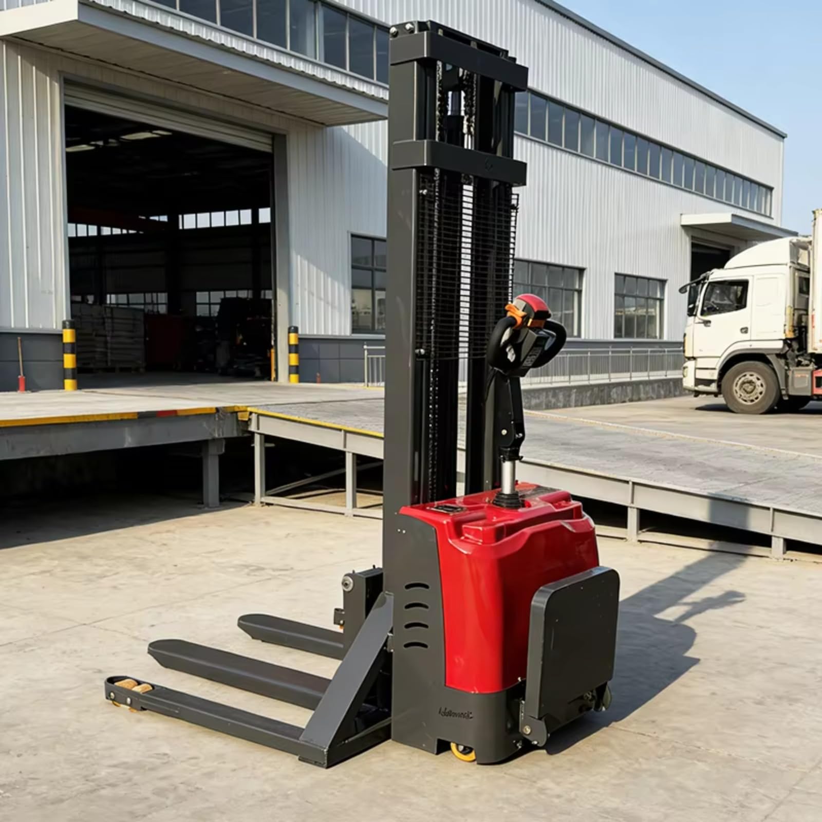 Martinetto per movimentazione pallet per corridoio stretto per logistica di magazzino, attrezzature di sollevamento di carichi industriali con base stabile, strumento di impilamento per officina per