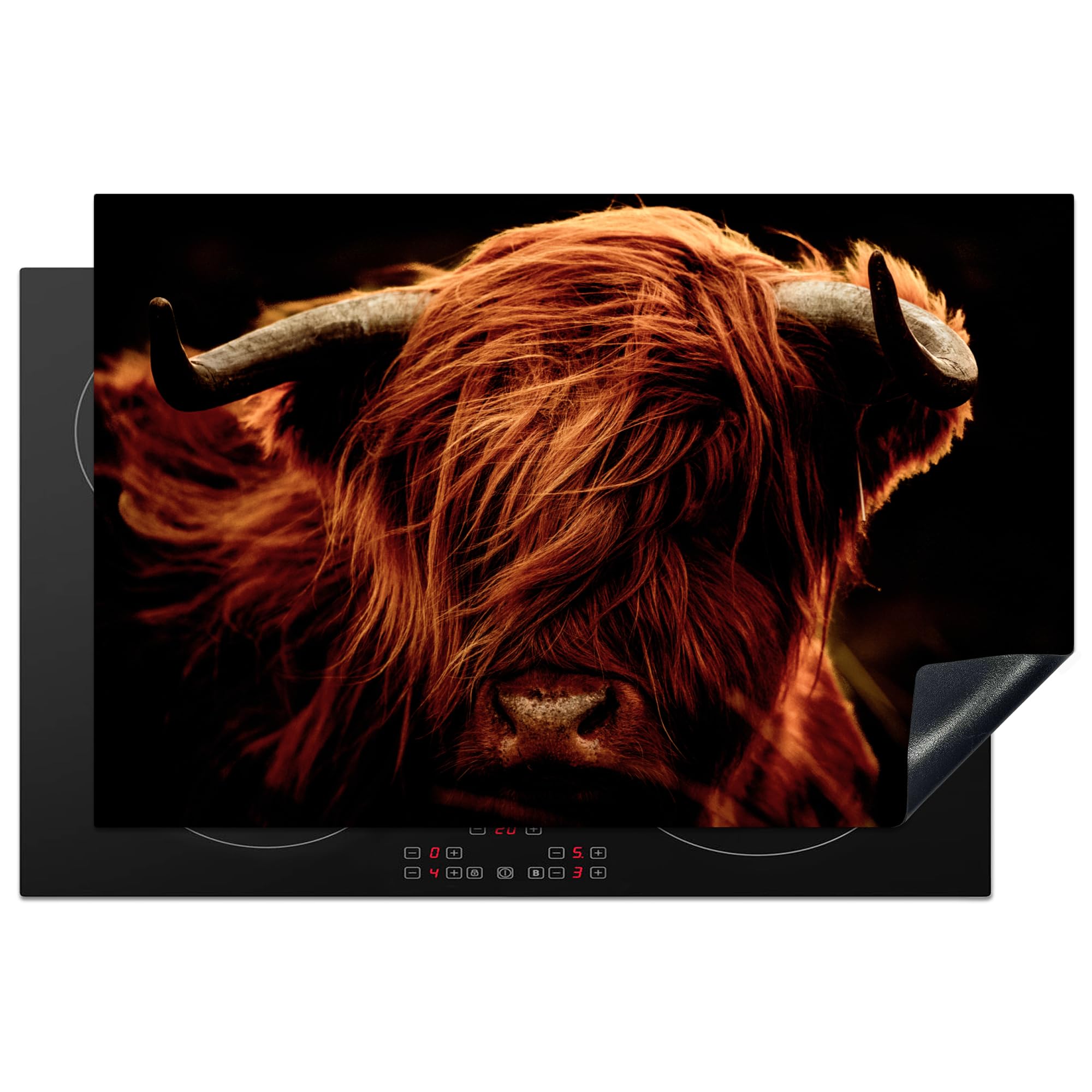 KitchenYeah© Induction Hob Cover Protector Mat 20.5"x31.9" / 81.2x52 cm Kitchen Universal Ceramic Covers for Electric Cookers Vinyl Highlander - Cow - Horns - Portrait - Animals — image 1
