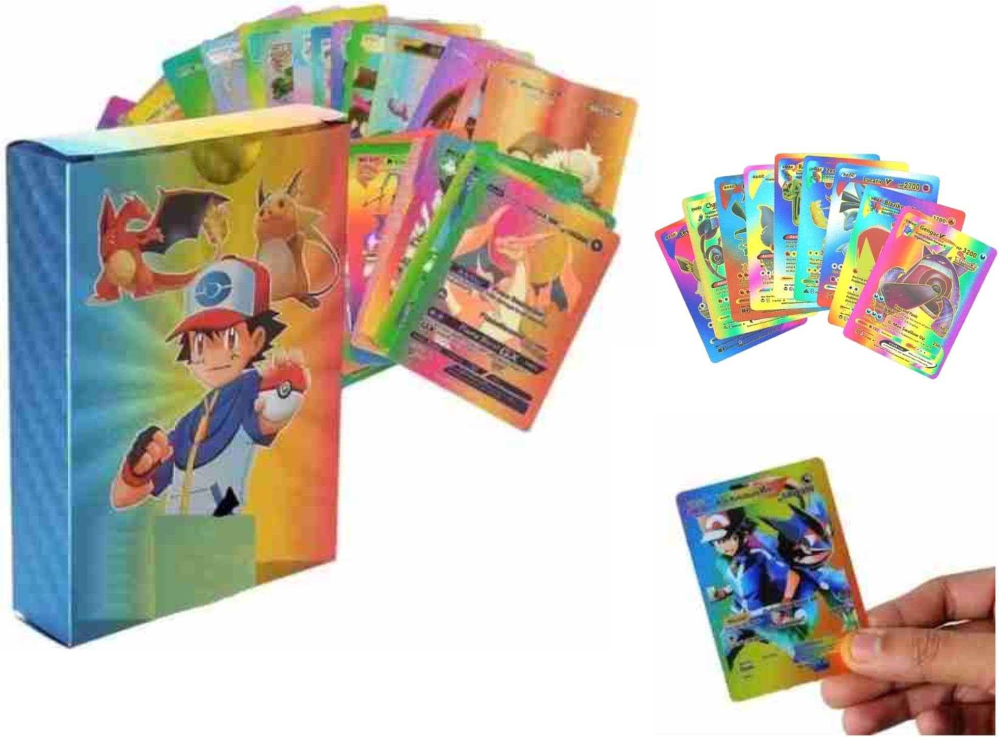 Premium 55 Pcs Rainbow Foil Cards TCG Assorted Card, V Series Cards Vmax,GX colorful cards, Best Gift For Kids and Adults…
