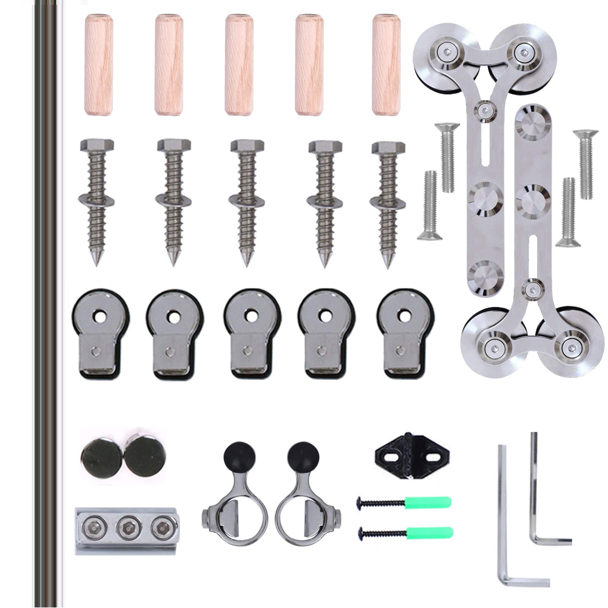 TSMST 5.5FT/167cm Herraje para Puerta Corredera Kit de Acero Inoxidable Accesorios para Puertas Correderas, Riel Juego para Puerta de Madera Soltera-Estilo Y
