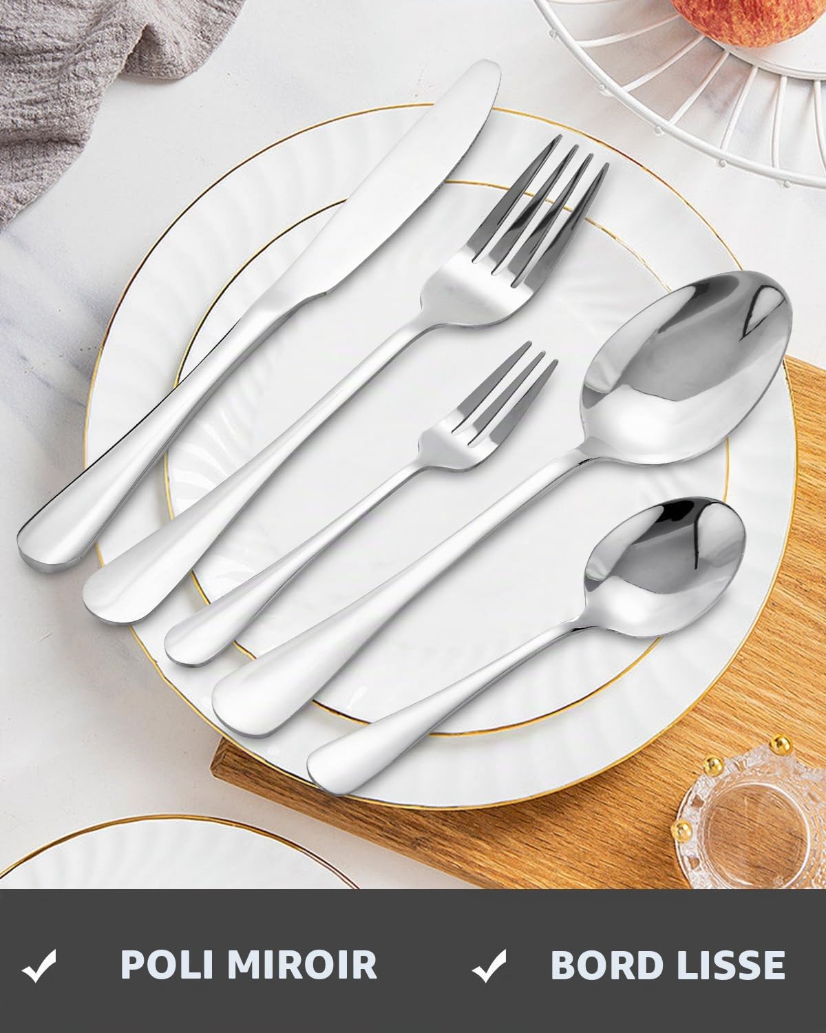 Couverts de Table 12 Personnes, Ménagère 72 Pièces en Acier Inoxydable | avec Couteau Fourchette Cuillère, Polis et Lavables au Lave-Vaisselle, pour Maison, Fête, Restaurant