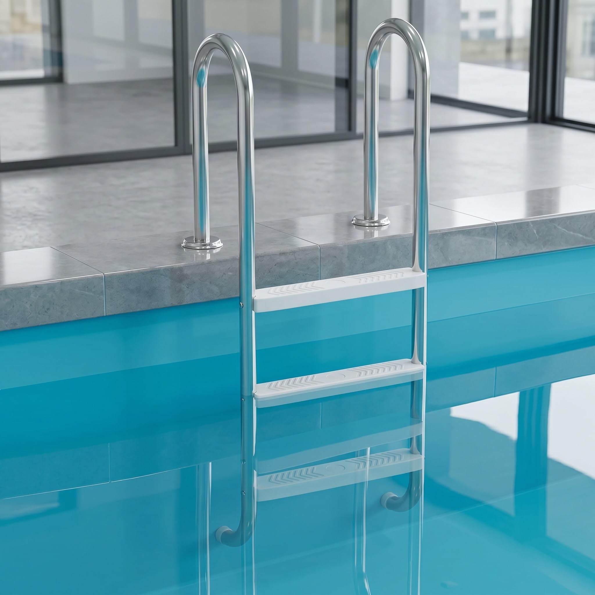 YRHome 3 Stufen Poolleiter Aus 304 Edelstahl rutschfest ABS Trittstufen Bis 150 kg Traglast,Schwimmbadleiter für Gartenpool Einbaupool Geeignet bis 130 cm Beckentiefe