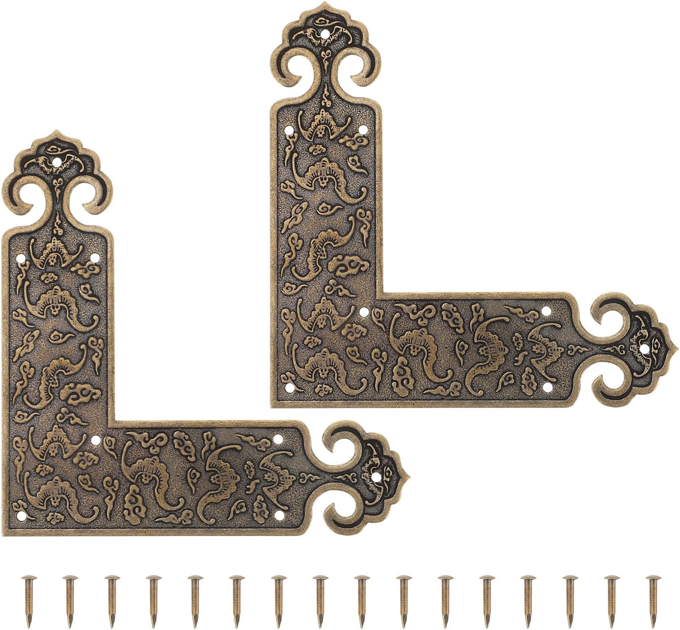Decorative Corner Protectors 2Pcs Brass Furniture Corner Guards L Shape Retro Embossed Cabinet Edge Protectors for Tables Jewelry Boxes