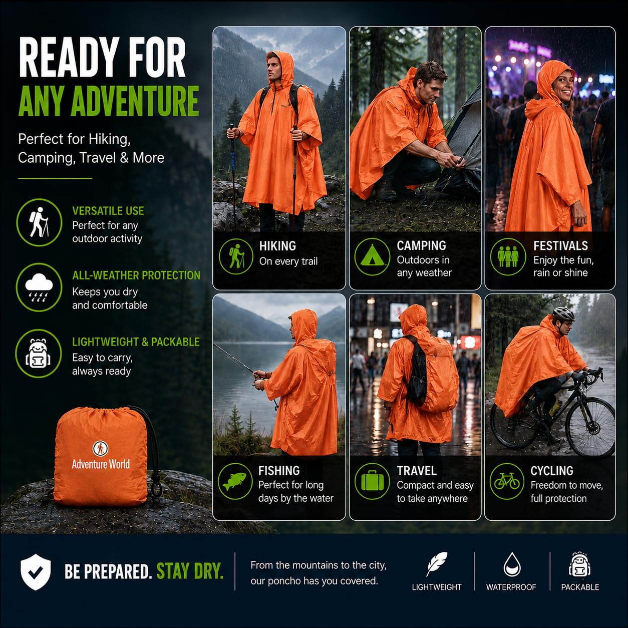 Adventure World Globotrekker Leichter Poncho (mehrere Farben erhältlich)