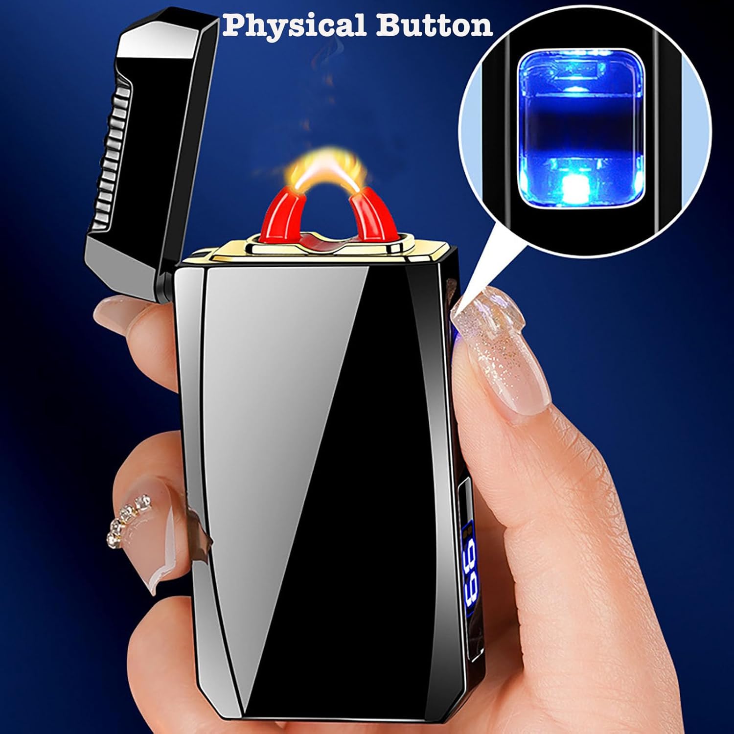 USB-C Rechargeable Plasma Lighter - Electric Arc Windproof with Love Projection, Zinc Alloy Body, Power Display, Present for Men, Him, Husband, Boyfriend (Valentine's Day, Birthday)