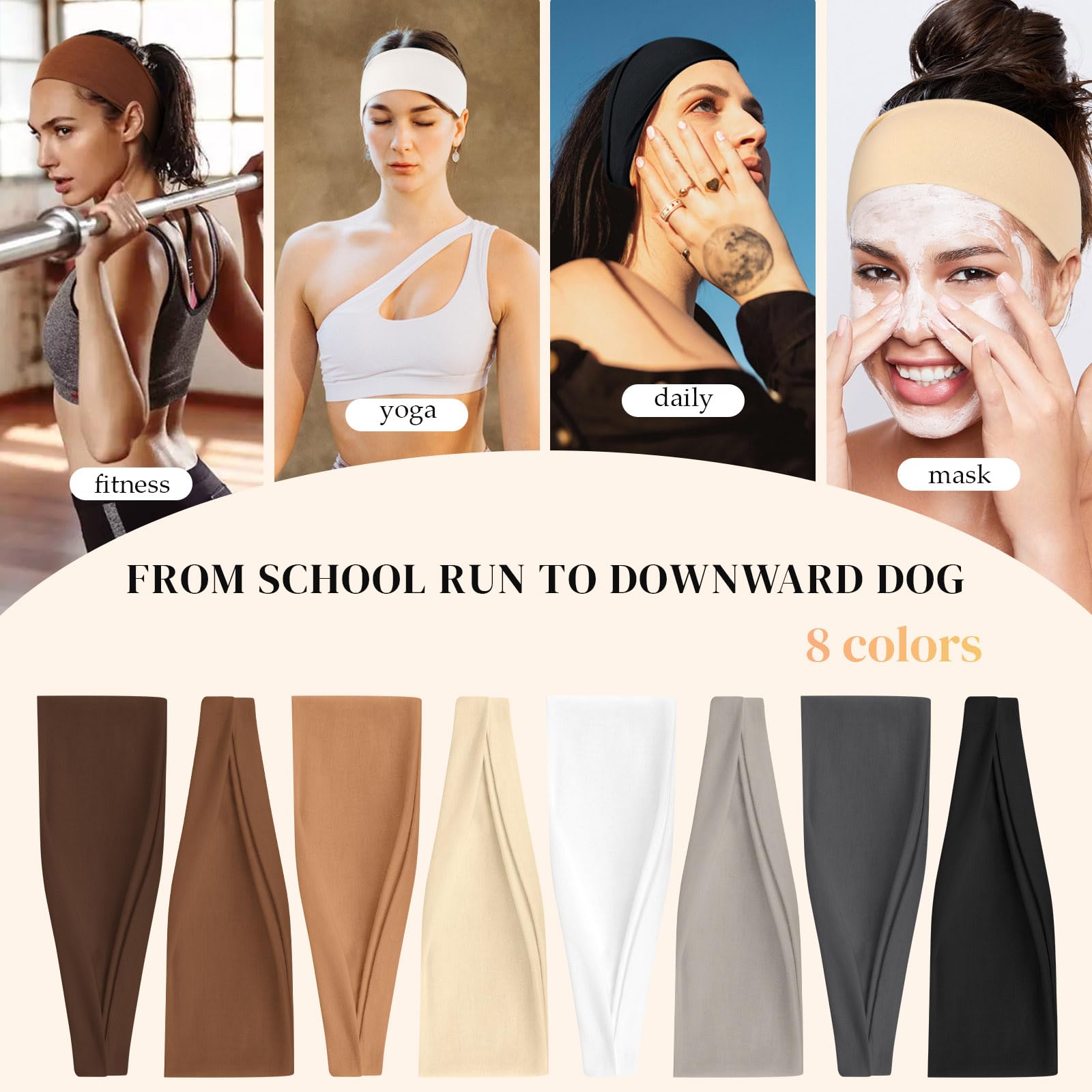 8 Pezzi Fascia Strette Per Capelli Donna, Fascia Elastica Capelli Bandana Donna Elastici Per Capelli Antiscivolo Da Sportiva Adatto Per Corsa, Yoga, Palestra