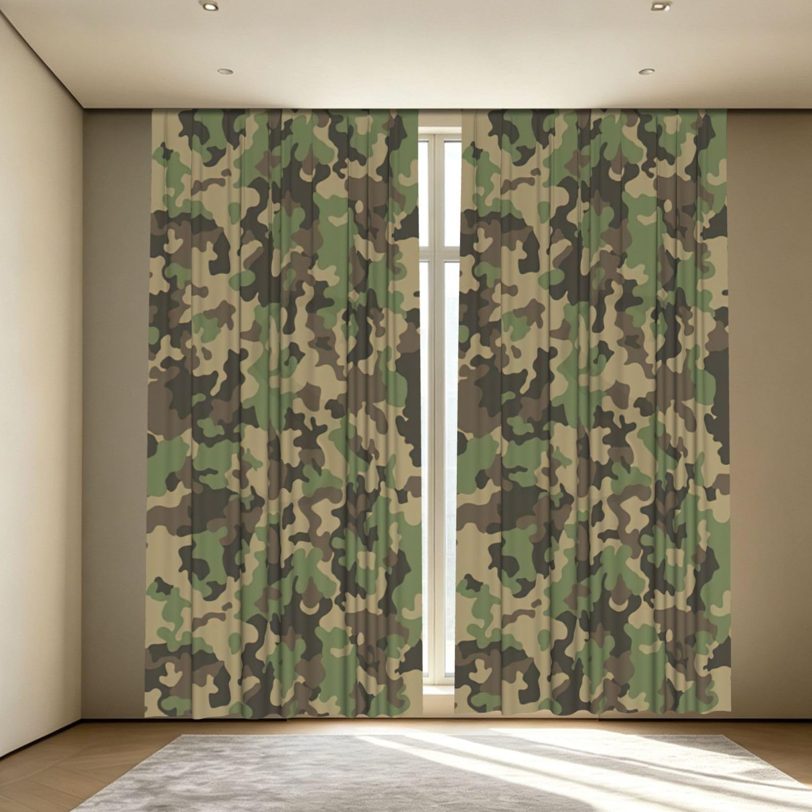 Yyoretp Green camo Print Blackout Curtains for Living Room Bedroom Thermal Insulated Window Drapes.