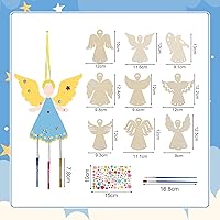 Vista 7 de Fennoral Paquete de 9 carillones de viento de ángel para niños, campanillas de viento de ángel, manualidades de madera para pintar para actividades
