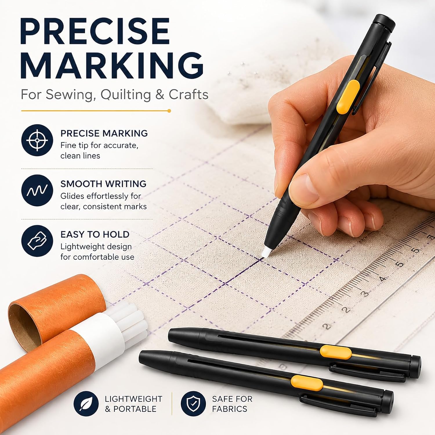 Joyline 2pcs Heat Erasable Fabric Marking Pens with 20pcs Refills, Heat Erasable Marker for Fabric, Sewing Chalk DIY Markers Pen for Quilting, Embroidery Embroidery DIY Crafts Supplies (White)