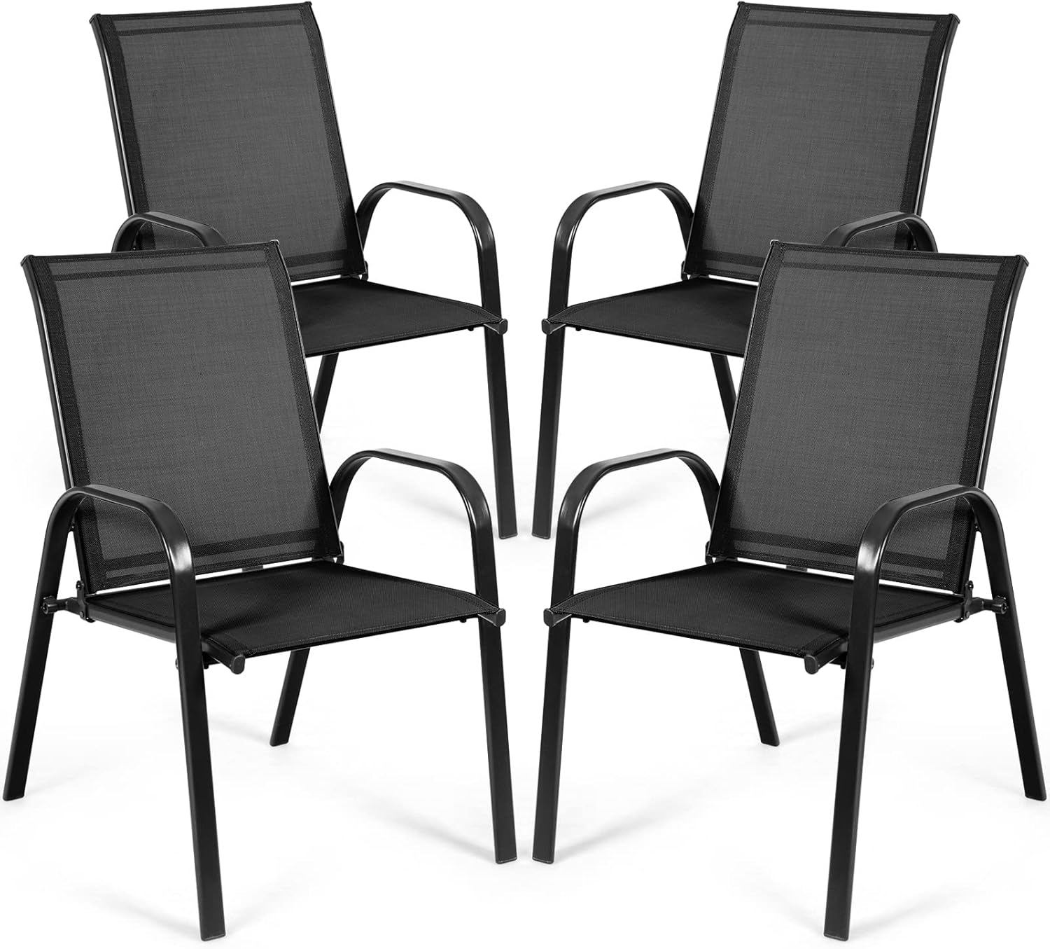 Tangkula 4 Piece Patio Dining Chairs, Outdoor Bistro Chairs W/Curved Armrests, Easy-to-Dry Fabric, Reinforced Steel Frame, Wide & Comfortable Camping Chairs for Garden, Poolside, Backyard (2, Black)