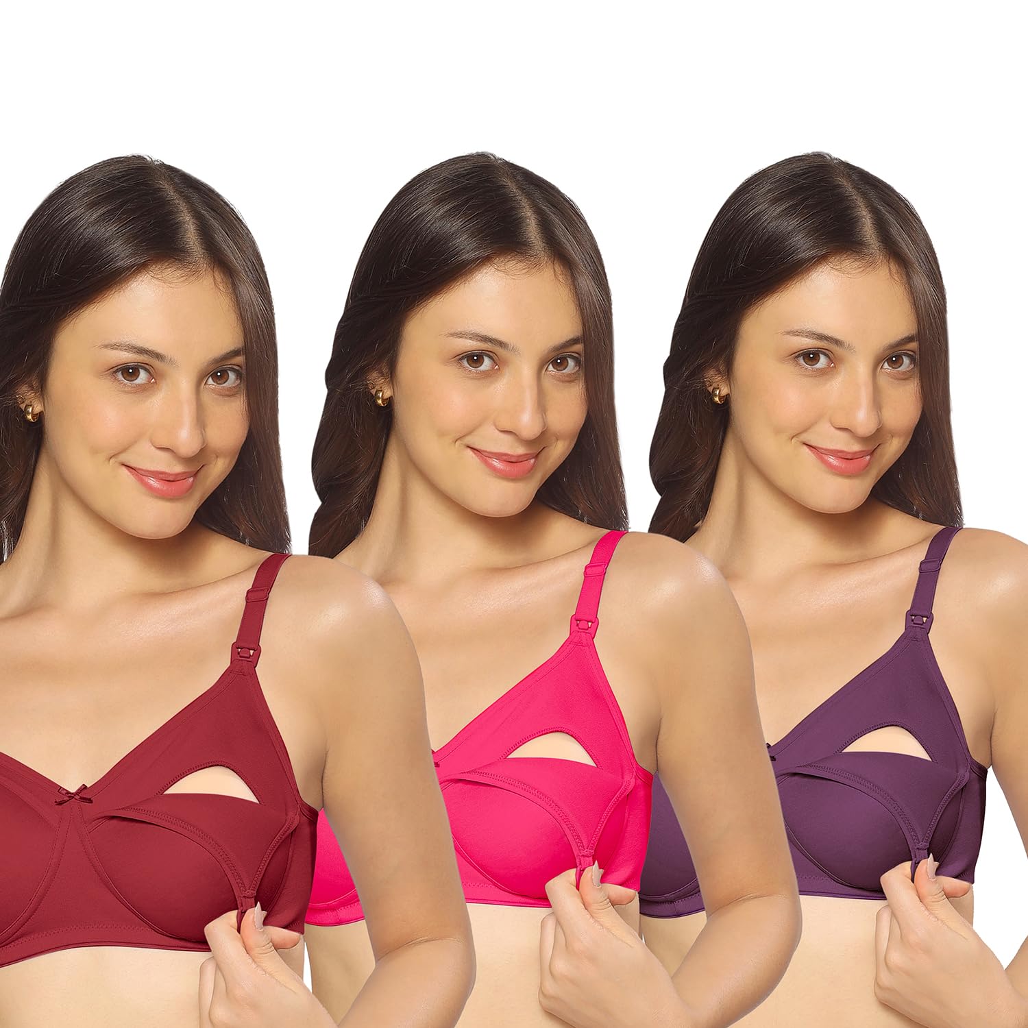 Women's Cotton Multicolor Full Cup Non Padded Feeding Bra/Nursing Bra/Maternity Bra Combo - Pack of 3