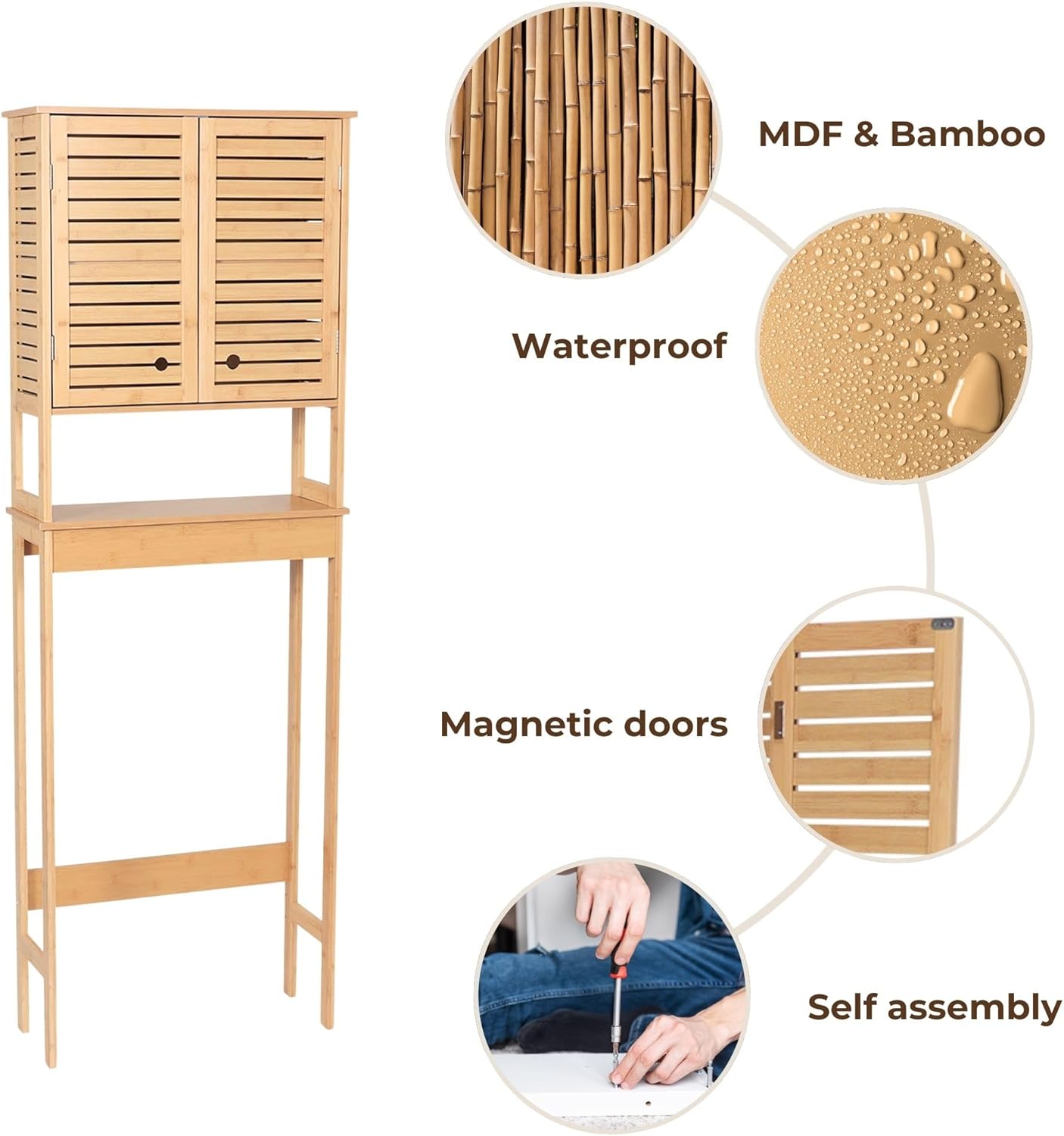 EVIDECO French Home Goods Over The Toilet Storage Cabinet with Double Vented Doors and Open Shelf, Natural - Trinidad Collection
