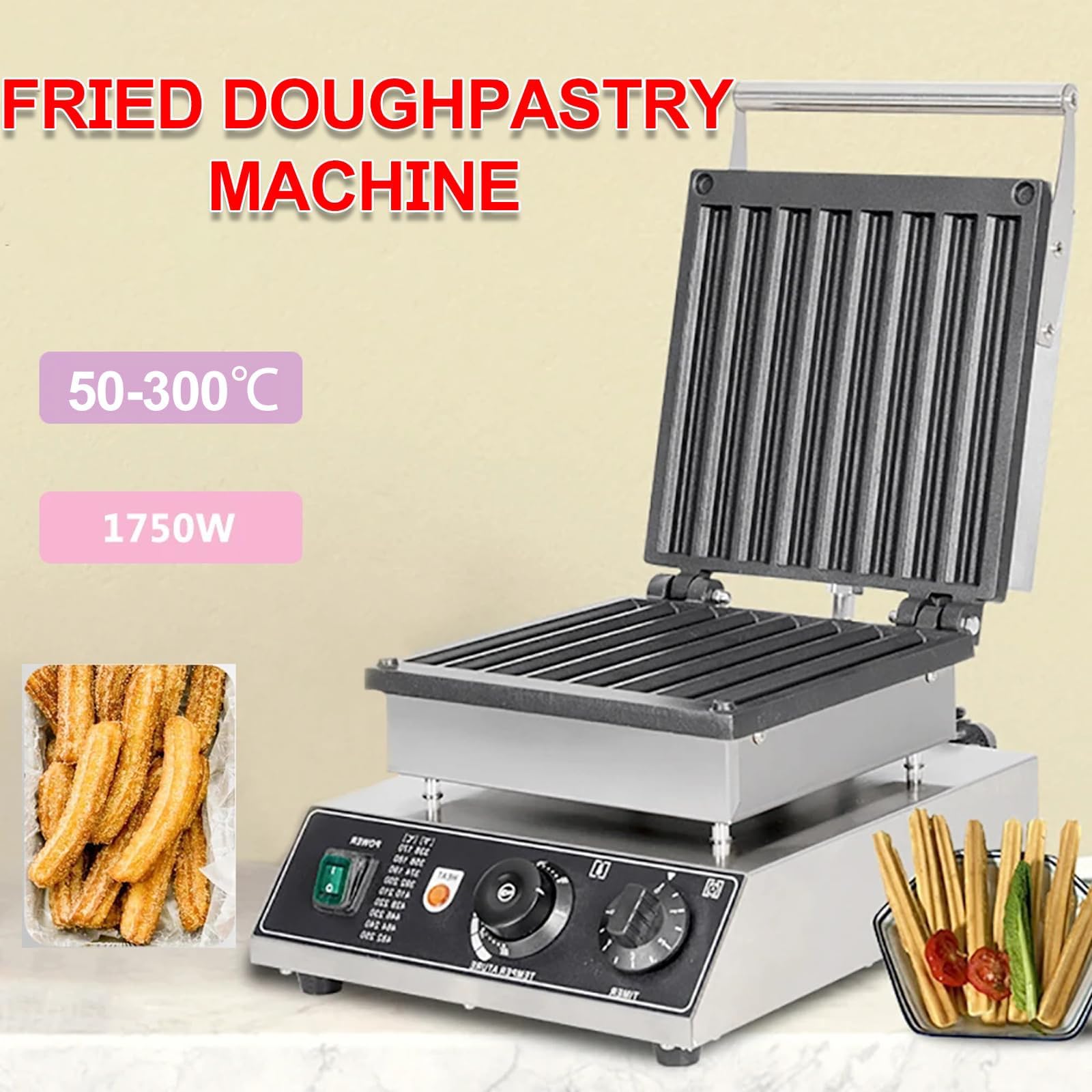 Akcesoria dekoracyjne do domu, profesjonalna maszyna Churros 1750 W z regulacją temperatury, powłoka nieprzywierająca, funkcje tkaniny