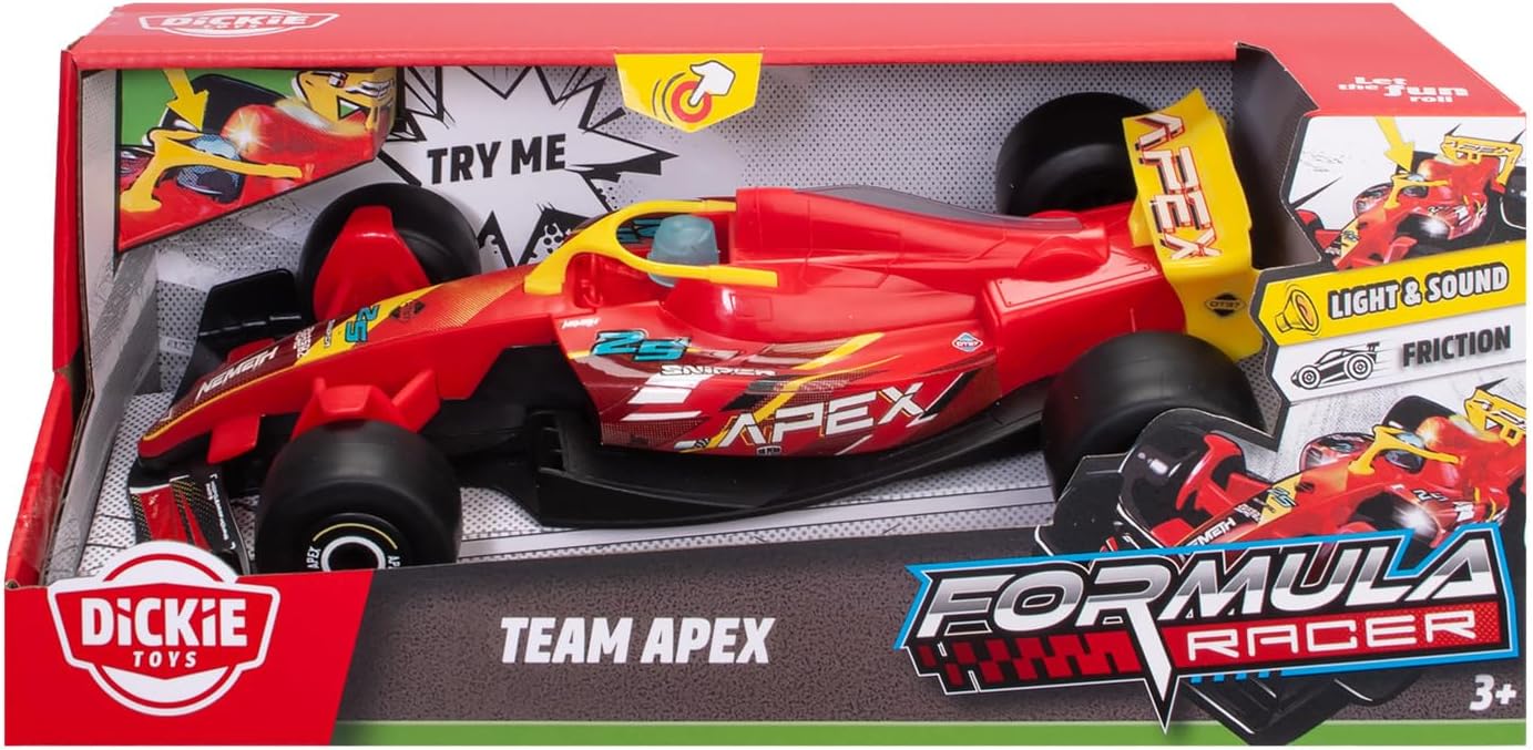 Dickie Toys Formula Racer Team APEX - 1:24 Toy Car with Light & Sound, Friction & Rubber Wheels - 23 cm - Try Me