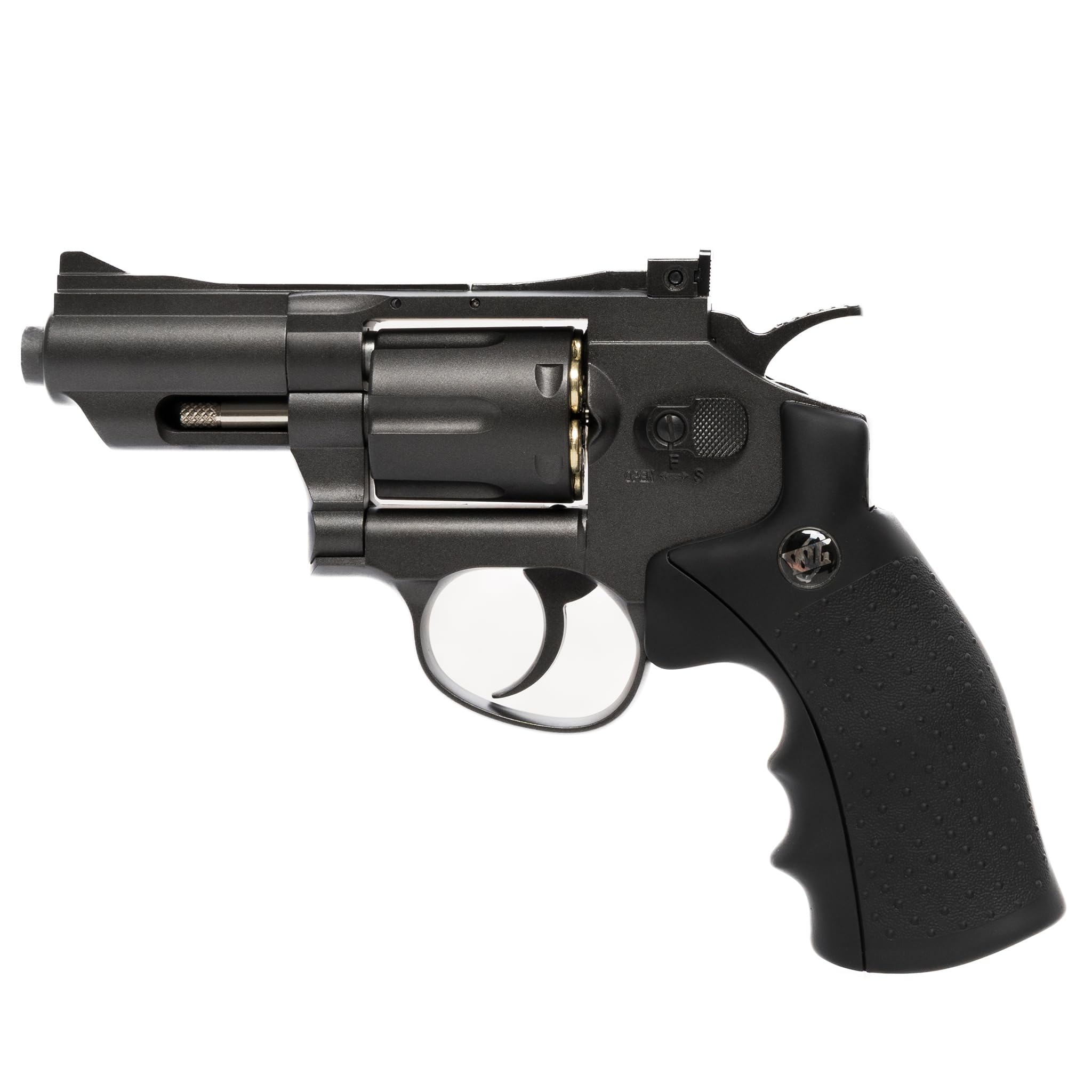 Pistola Softair Revolver, Pistola a Pallini, 5 bombolette Co2, 1000 Pallini 6mm, caricatore, 6 bossoli, Airsoft, Pistole Softair, potenza 0,9 joule, dimensioni cm 34x12,5