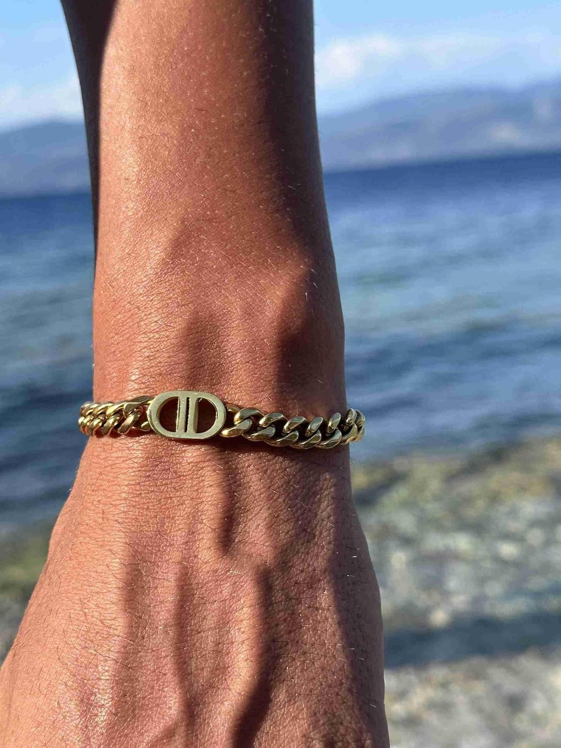 Womens 18K Real Gold Plated Initial Necklace Choker with Double D Letter, 6mm 316L Stainless Steel Cuban Link Chain Bracelet, Birthday Valentine's Day & Mother's Day Gift(Delicate Packing for Christmas) - Image 4