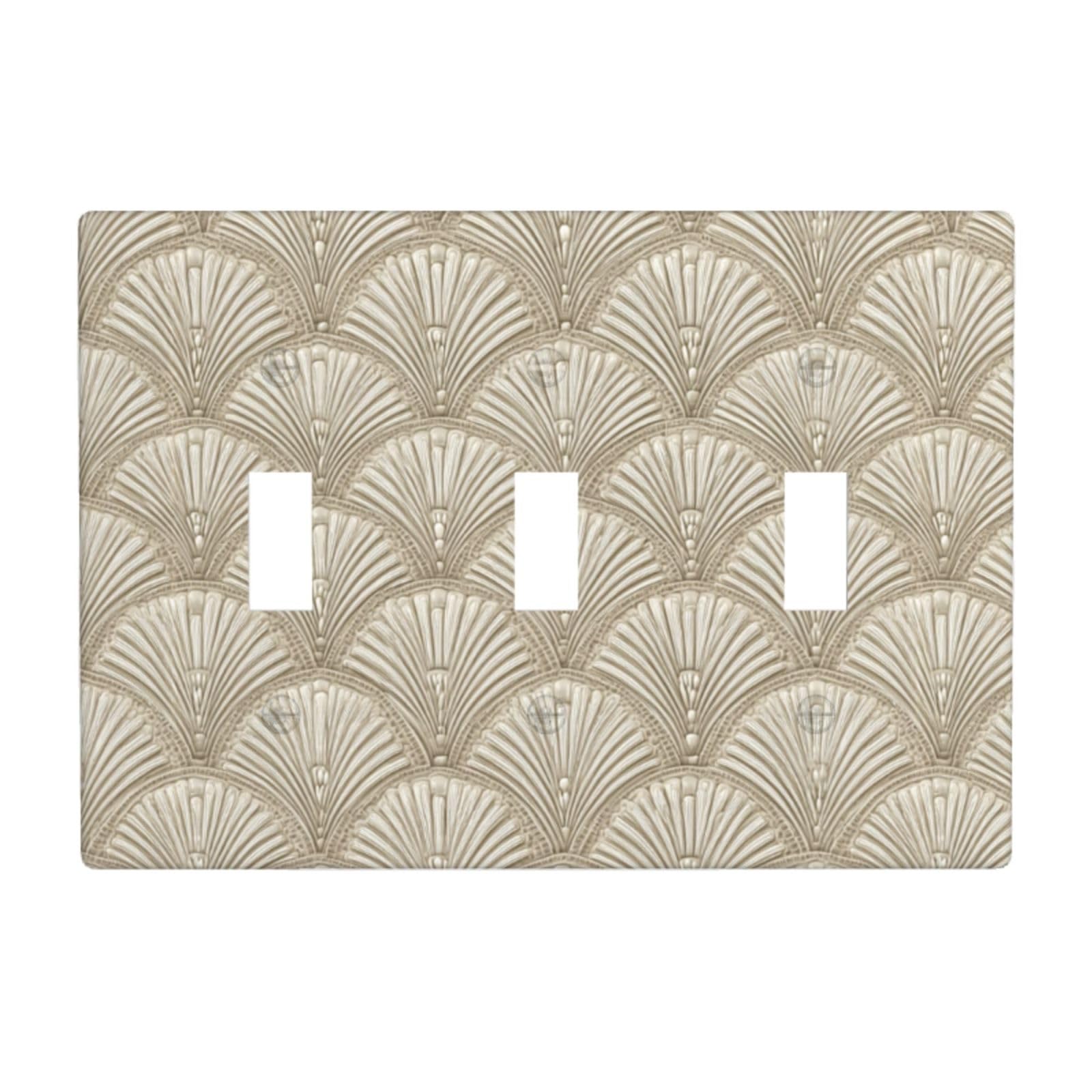 Mini Scallop Arches Cream On Beige Light Switch Covers 3 Gang Triple Toggle Wall Plate Switchplate Electrical Faceplate for Bathroom Kitchen Bedroom Decor