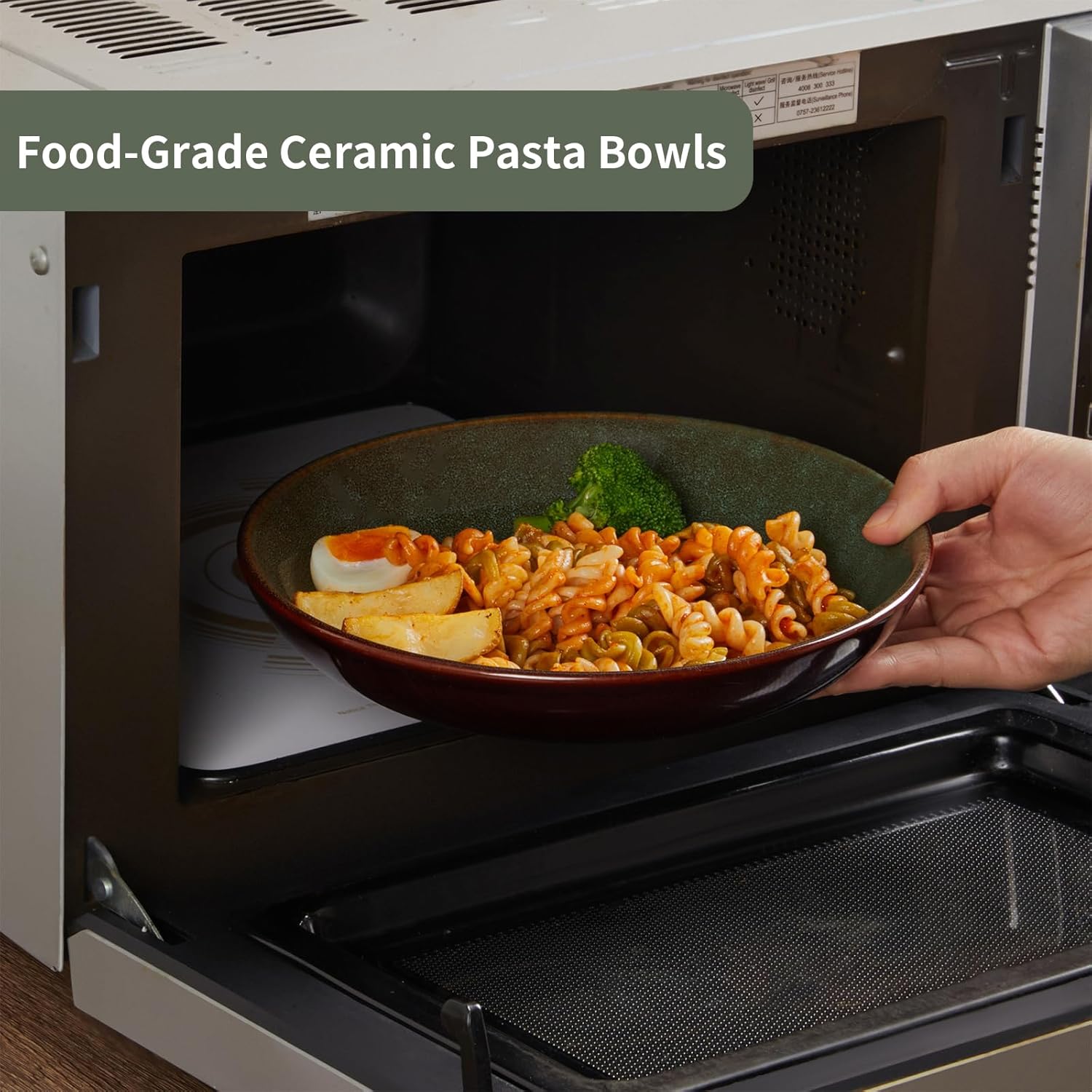 8.75 Inch Large Ceramic Pasta Bowls, 32 Oz Reactive Glaze Stoneware Pasta Serving Bowls Set of 4 for Kitchen, Wide Bowls for Fruit,Pasta,Salad,Soup, Scratch Resistant-Brown and Green - Image 6